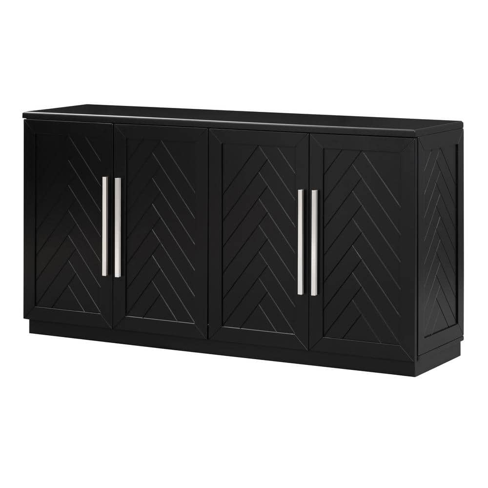 60.00 in. W x 16.00 in. D x 32.00 in. H Black Linen Cabinet Sideboard with 