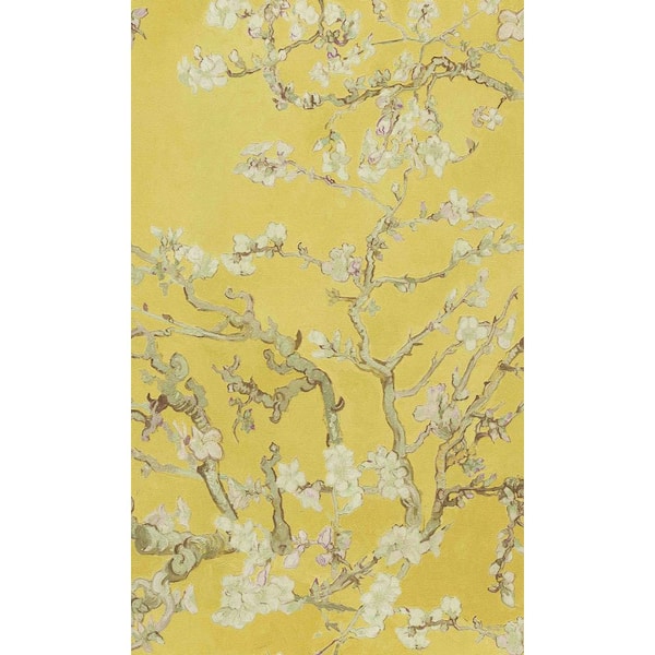 Walls Republic Yellow Almond Blossom Floral Printed Non-Woven Paper Paste the Wall Textured Wallpaper 57 sq. ft.