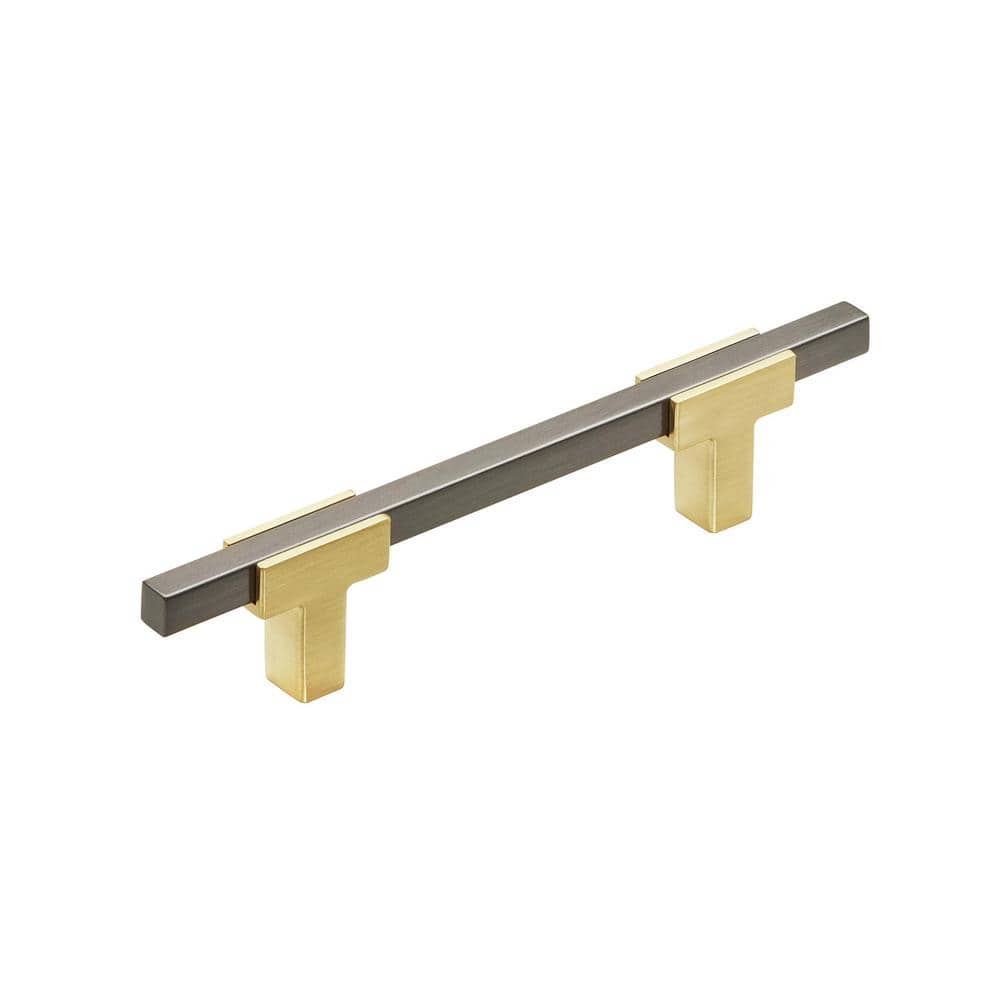 Urbanite 3-3/4 in. (96mm) Modern Brushed Gold/Black Chrome Bar Cabinet Pull