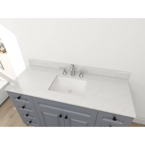 49 in. W x 22 in. D x 0.75 in. H Quartz Vanity Top in Carrara White with White Basin 49 in. W x 22 in. D x 0.75 in. H Quartz Vanity Top in Carrara White with White Basin