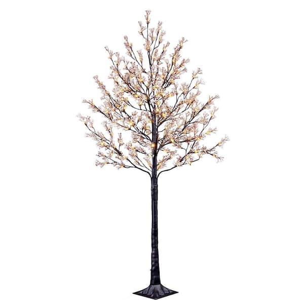 6 ft. Artificial Babys Breath Flowers Leaf Tree 176 LED with St and Warm White Lights Indoor Outdoor
