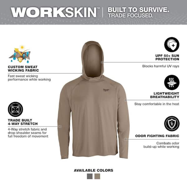 Milwaukee Men s Large Sandstone WORKSKIN Hooded Sun Shirt 2 Pack M550N L M550N L The Home Depot