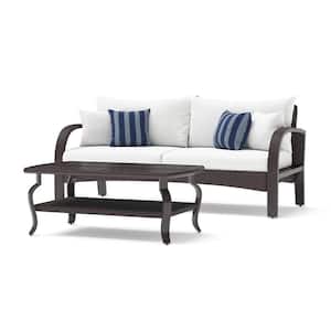 Barcelo 2-Piece Wicker Patio Sofa and Coffee Table Conversation Set with Sunbrella Centered Ink Cushions
