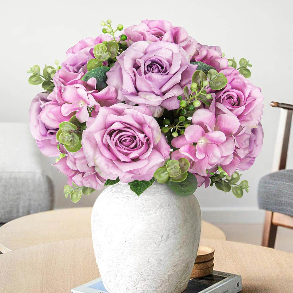 LIVING LUXURY 19 in. Lavender Pink Artificial Elegant Rose
