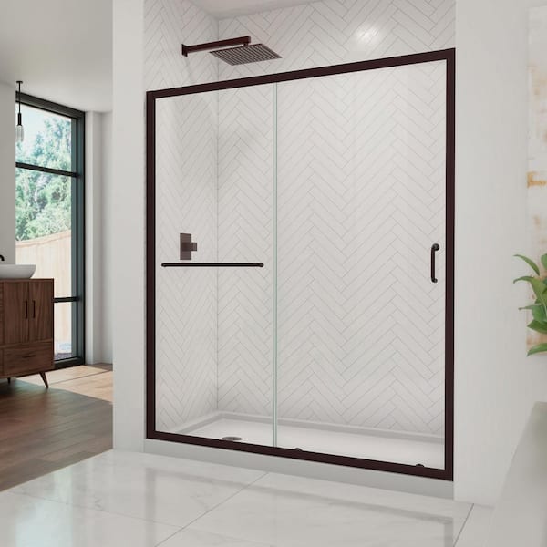 DreamLine Infinity-Z 36 in. x 60 in. Semi-Frameless Sliding Shower Door Kit with Left Drain Shower Base in White