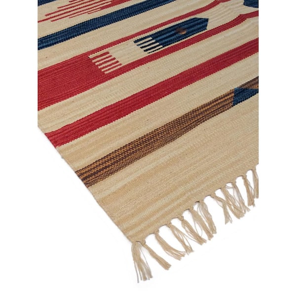 Anatolian Beige/Multi 6 ft. Square Striped Cotton Area Rug