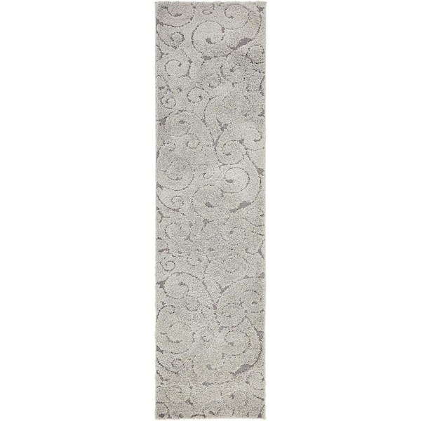 Unique Loom Floral Shag Carved Gray 2' 7 x 10' 0 Runner Rug