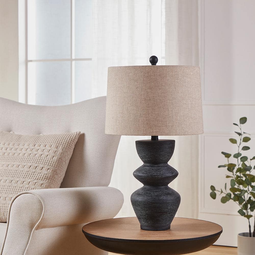 Kawoti 25" Black Distressed Ceramic Table Lamp with Beige Shade