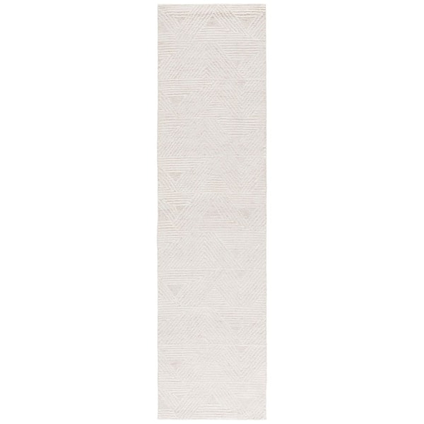 Ebony 2 ft. x 9 ft. Ivory/Beige Solid Geometric Runner Rug