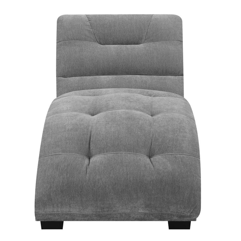 Gray Microfiber Armless Chaise Lounger with Tufted Design