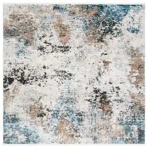 Shivan Ivory/Gray 7 ft. x 7 ft. Distressed Geometric Square Area Rug