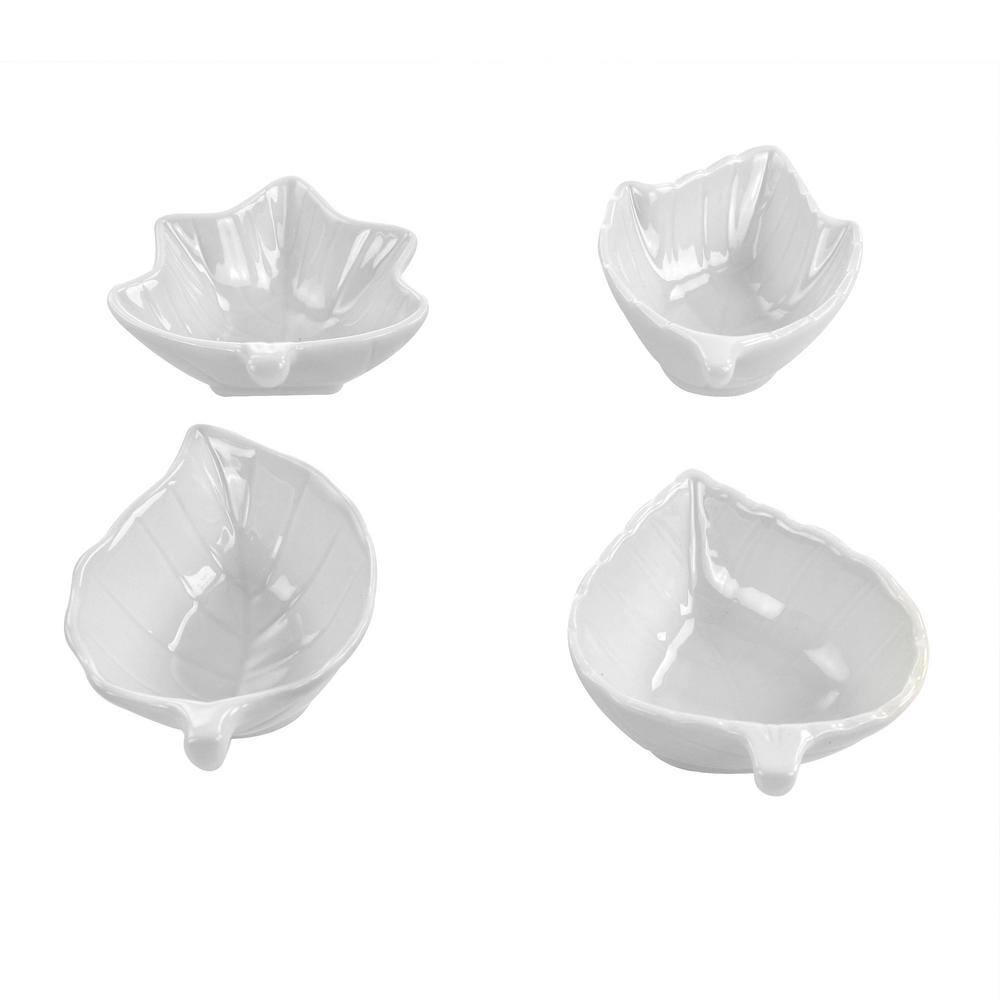 White Ceramic Leaf-Shaped Tidbit Dish Set, 4-Piece
