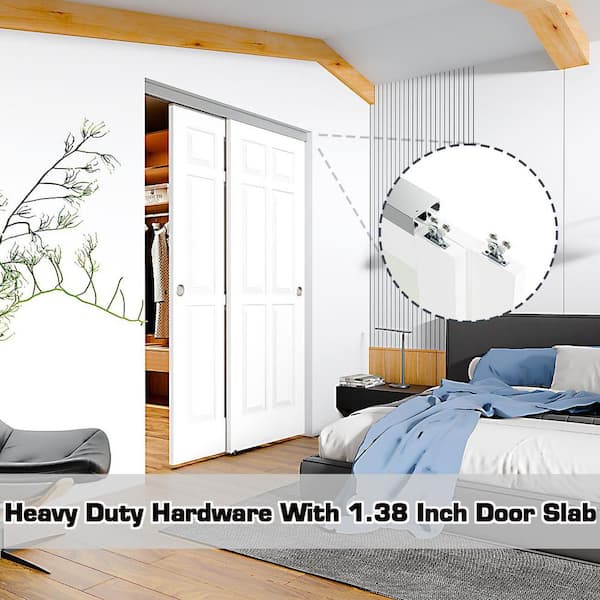 TENONER 64 in. x 80 in. White Primed, Hollow Core MDF, Double 6