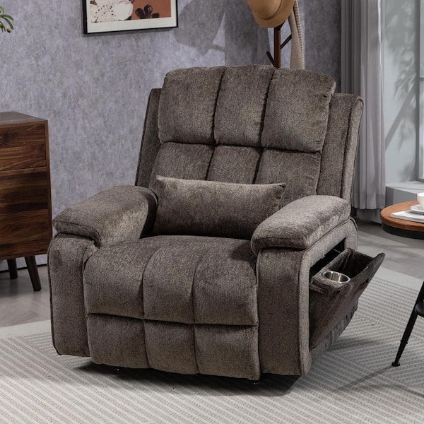 aisword Grey2 Dual OKIN Motor Chenille Power Lift Recliner with Pull-Out Storage, Massage and Heating