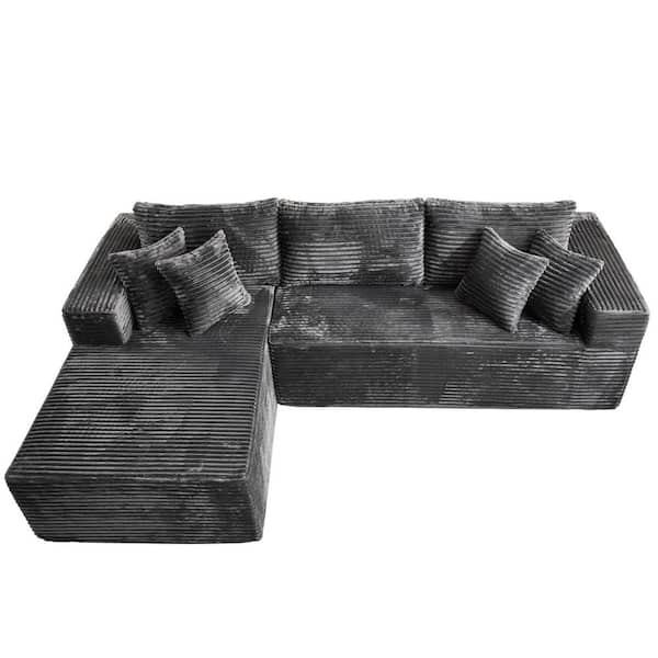 Allwex DIMO 108 in. Wide Arm 2-Piece Modern Plush Corduroy L-Shape