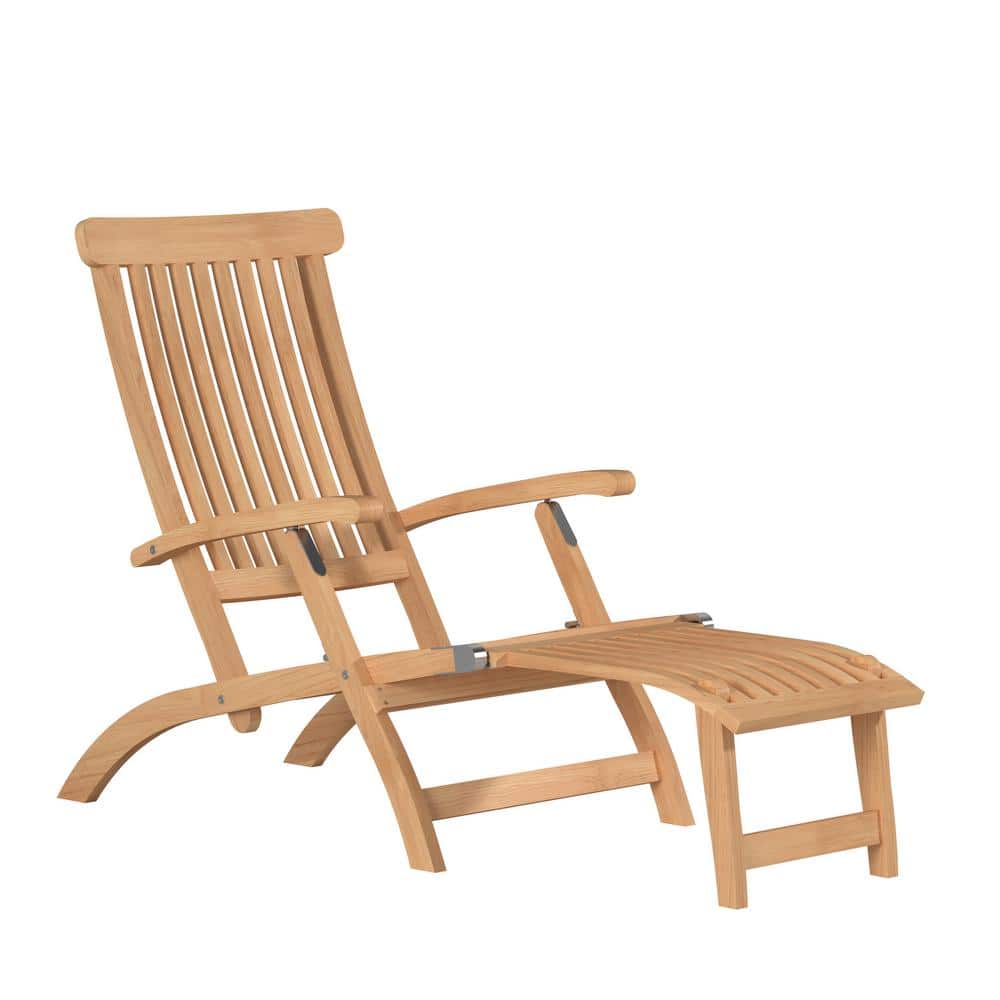 Adelle Teak Folding Outdoor Deck Chaise Lounge