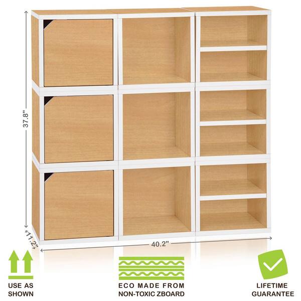 Way Basics Connect System 40.2 in. W x 37.8 in. H zBoard Paperboard Modular Eco Stackable 9-Cube Cubby Organizer in Natural/White