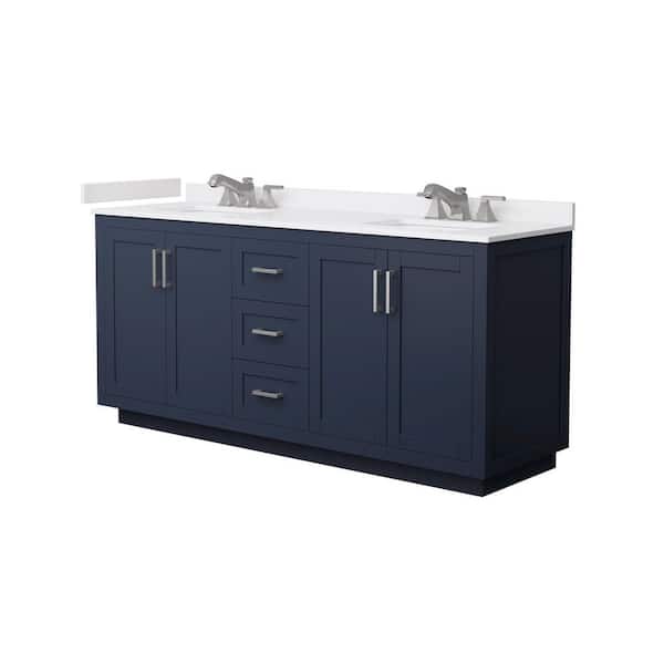 Miranda 72 in. Double Freestanding Dark Blue Bath Vanity with White Cultured Marble Top