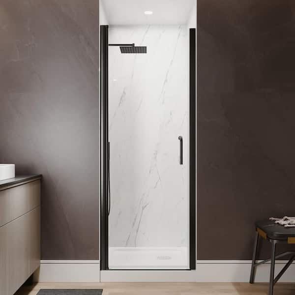 28-30 in. W x 72 in. H Pivot Frameless Shower Door in Matte Black with 1/4 in. (6 mm) Clear Tempered Glass