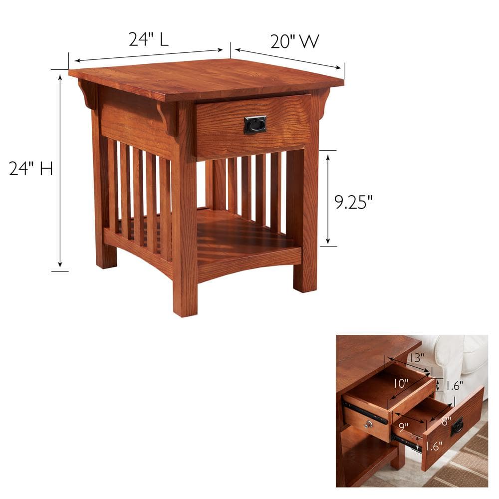 Medium Oak Wood Rectangular End Table with Storage