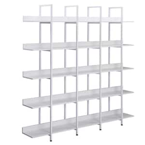70.87 in. White MDF Wood and Metal Frame 5-Shelf Standard Bookcase