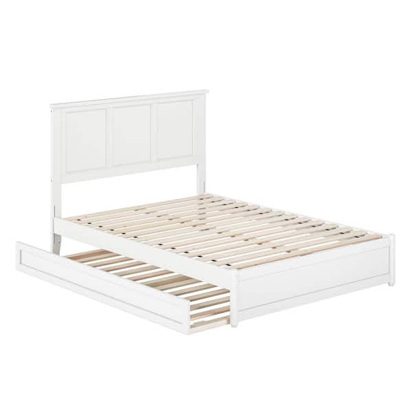 Felicity White Solid Wood Frame Full Platform Bed with Panel Footboard and Twin Trundle