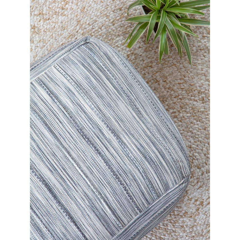 Gray and Blue Cotton Polyester Square Pouf Ottoman