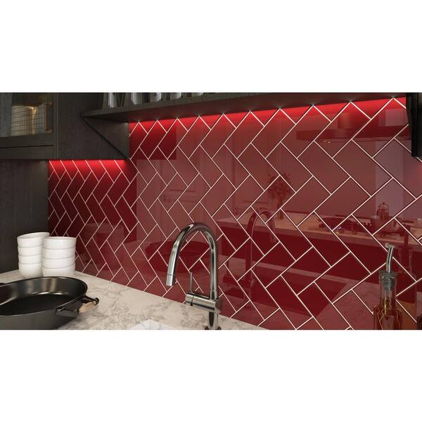 8 Mm Ruby Red Glass Subway Tile Sample, Red Glass Tile