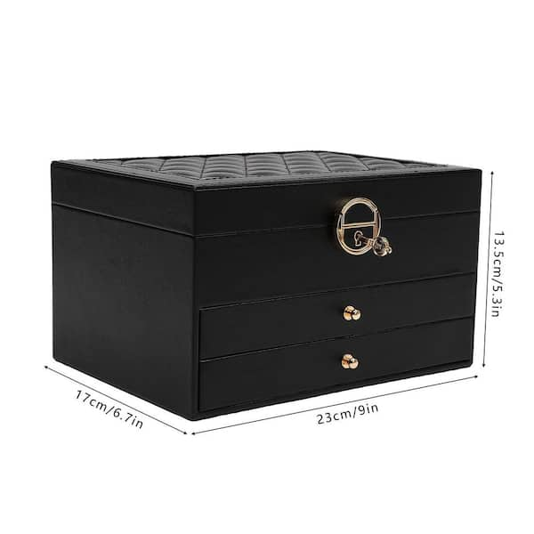 A&A Large Solid Wooden Jewelry Boxes with 3 Drawers Multiple Storage  Devices and Big Makeup Mirror Brown