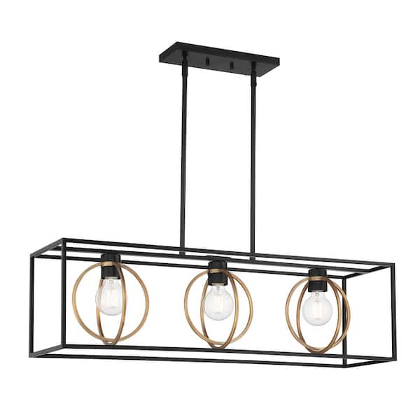 Designers Fountain Kew Gardens 3-Light Matte Black Modern Linear Chandelier for Kitchen Islands with No Bulbs Included
