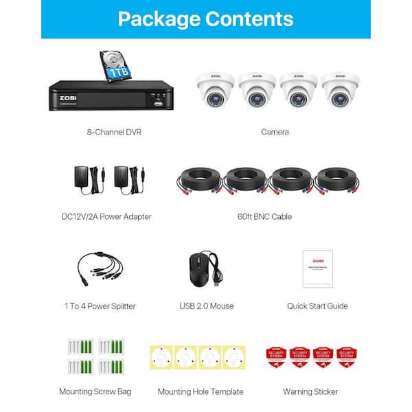 ZOSI 8 Channel 5MP-Lite 1TB Hard Drive DVR Security Camera System