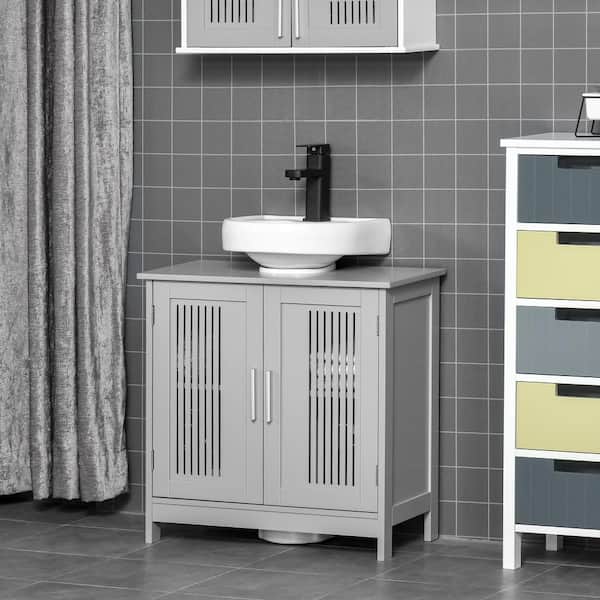 kleankin Gray Bathroom Storage Cabinet Freestanding Bathroom Storage  Organizer with Drawer and Adjustable Shelf 834-411GY - The Home Depot