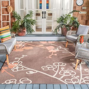 Courtyard Brown Natural/Terracotta 8 ft. x 11 ft. Floral Indoor/Outdoor Patio  Area Rug
