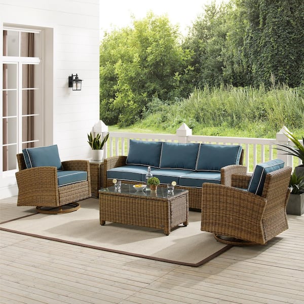 Navy Crosley Furniture Bradenton 5-Piece Outdoor Wicker Sofa Conversation Set with Cushions 