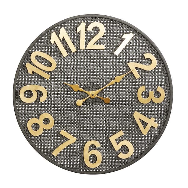 CosmoLiving by Cosmopolitan Black Metal Analog Wall Clock with Gold Numbers