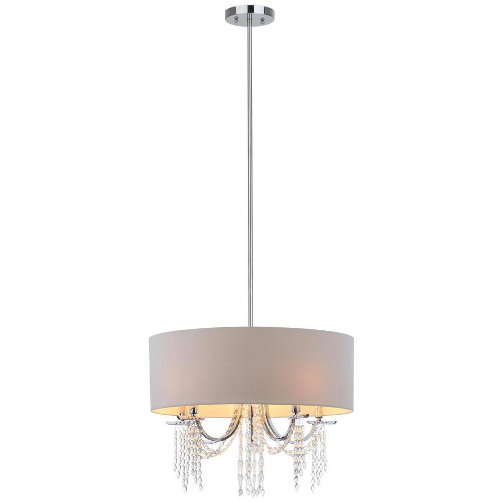 Cotillion Chrome 22" Drum Pendant with Crystal Beads and Beige Shade