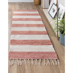 Chindi Rag Striped Coral and Ivory 2 ft. 7 in. x 10 ft. Area Rug