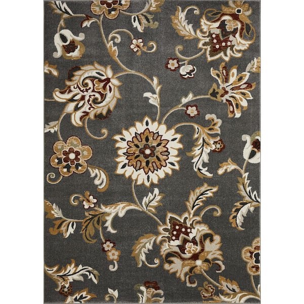 Ohanzah Ostorn Cream 6 ft. 7 in. x 9 ft. 2 in. Floral Polypropylene Indoor Area Rug