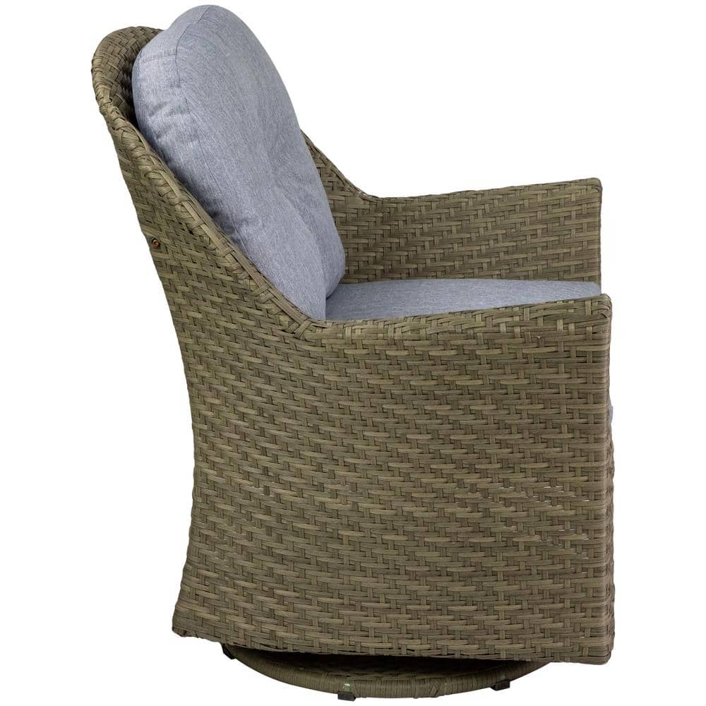 34" Gray Resin Wicker Glider Chair with Gray Cushions