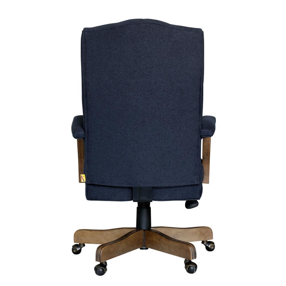 Elegant Denim Blue High-Back Executive Chair with Driftwood Wood Base