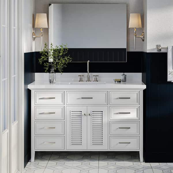 ARIEL Kensington 55 in. W x 22 in. D x 36 in. H Freestanding Bath Vanity in White with Pure White Quartz Top