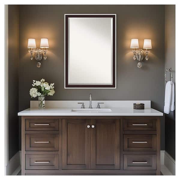 Maya Espresso Silver 39.25 in. x 27.25 in. Beveled Modern Rectangle Framed Bathroom Wall Mirror