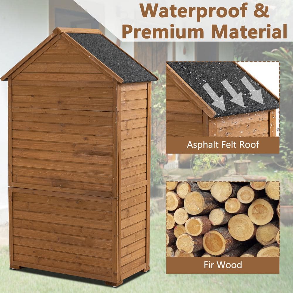 Brown Cedar Wood Outdoor Storage Shed with Shelves