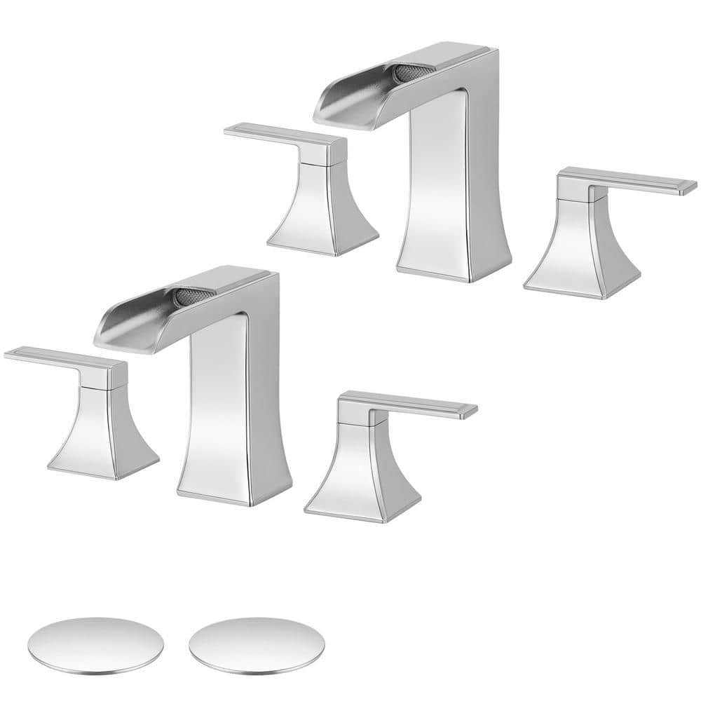 8 in. Widespread Double-Handle Waterfall Bathroom Faucet with Pop-Up Drain 