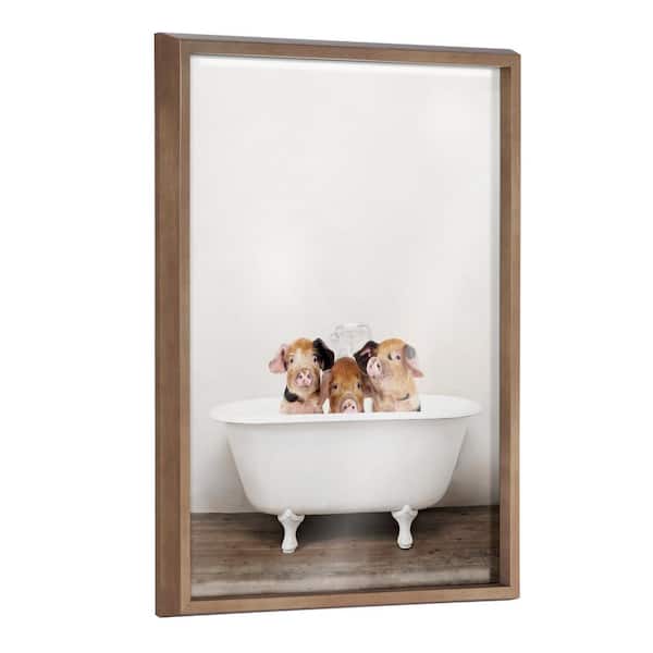 Kate and Laurel Three Little Pigs in Vintage Bathtub by Amy Peterson Framed Animal Printed Glass Wall Art Print 24.00 in. x 18.00 in.
