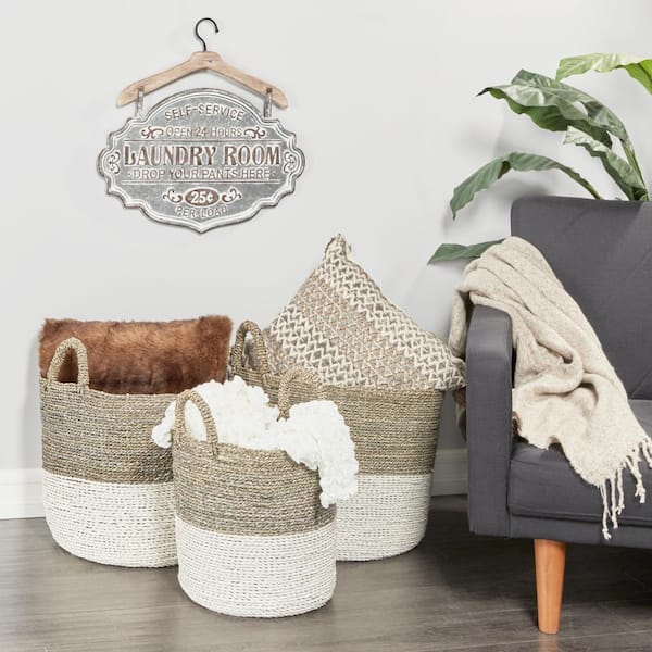 Litton Lane White Sea Grass Contemporary Storage Basket (Set of 3)