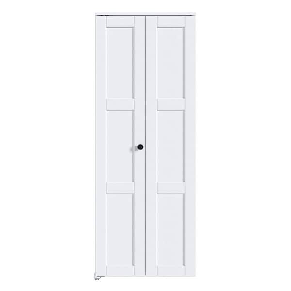 24 in. x 80 in. 3-Lite Solid Core Panel White Finished MDF Wood Bi-fold Door with Hardware
