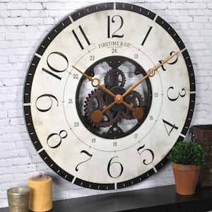 Glitzhome 31.50 in. W Oversized Farmhouse Wooden/Metal Wall Clock