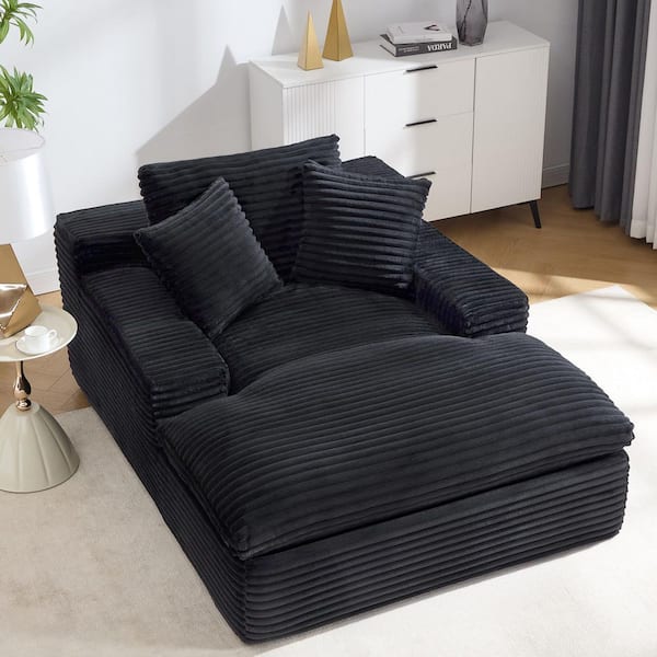 67 in. Square Arm Plush Polyester Upholstered Rectangle Full Foam Sleeper Lazy Sofa in. Black with Pillows