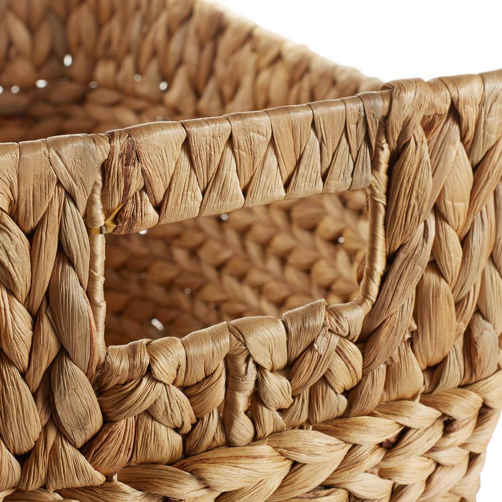 Set of 3 Natural Water Hyacinth Oval Storage Baskets with Handles
